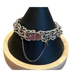 Vintage Curb Link Safety Chain Bracelet Heavy Silver Tone 6.5" Signed B Star